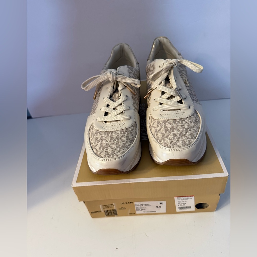 NEW Michael Kors Leather Signature Cream Sneakers -  Size 9.5